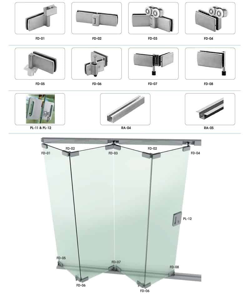 Phụ kiện cửa kính xếp gấp 4 cánh
