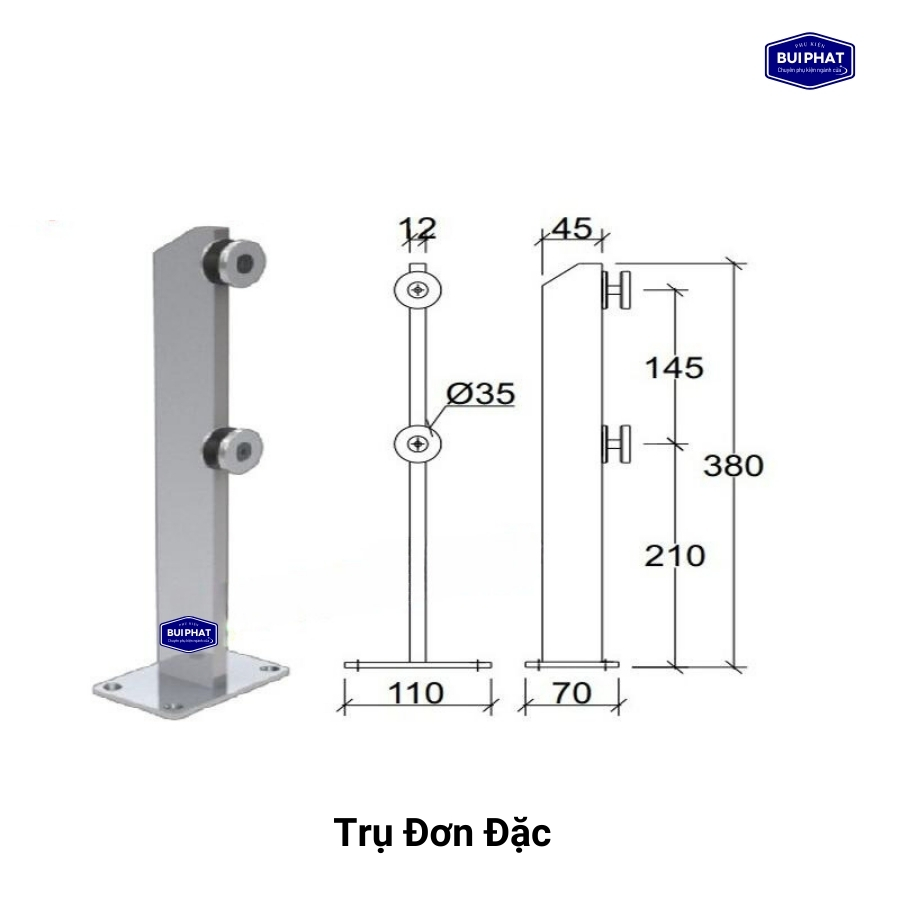 Trụ cầu thang đơn đặc 10-12ly