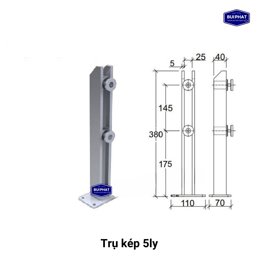 Trụ cầu thang kính kép đặc 5ly