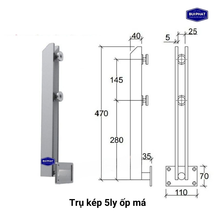 Trụ cầu thang kép ốp má 5ly